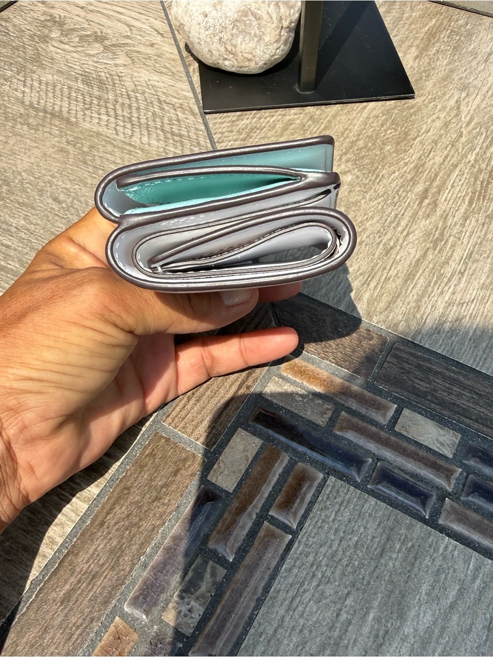 NWOT Kate Spade Teal and White Staci Colorblock Micro Trifold Wallet - Picture 4 of 10